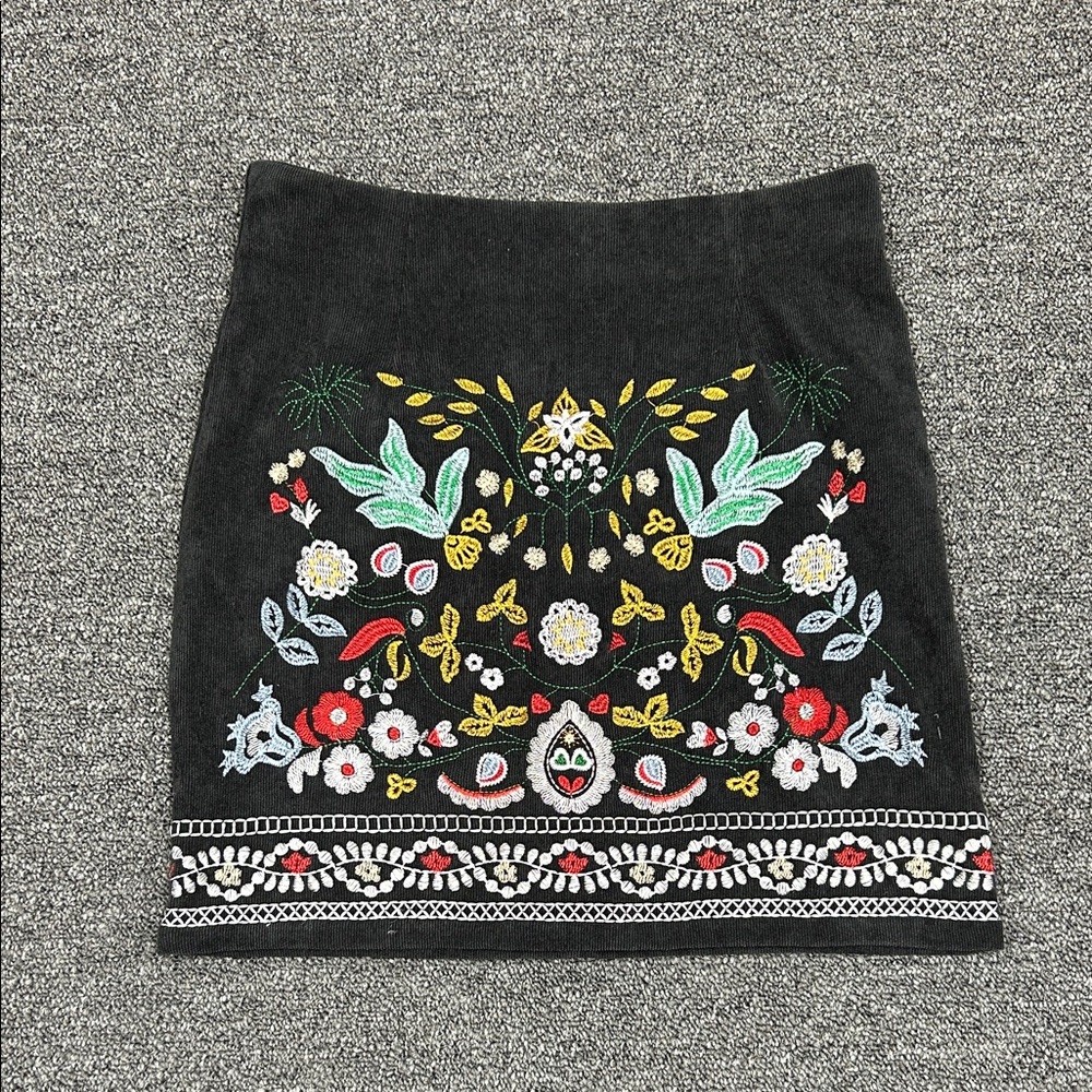 SHEIN Embroidered Black Corduroy Skirt